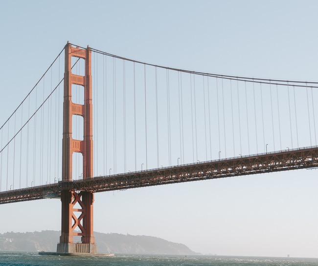 Golden Gate Bridge above the water in San Francisco