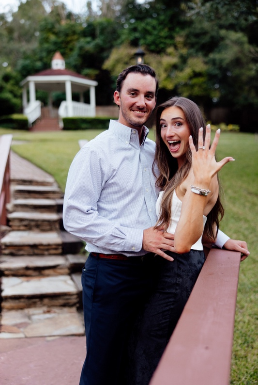 Newly engaged couple celebrating together